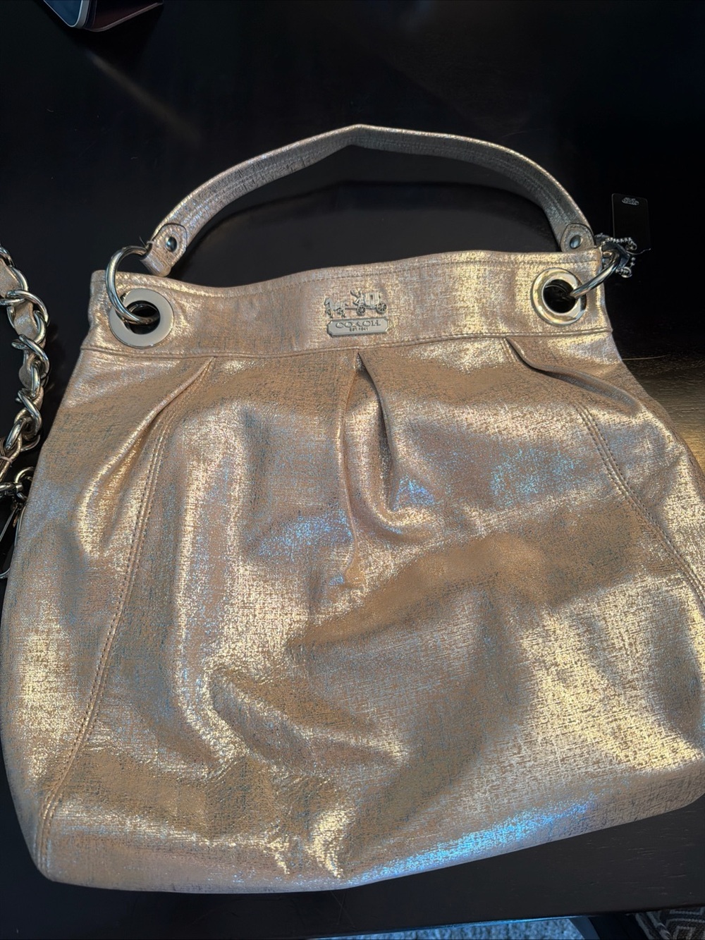 Coach Metallic Gold Shoulder Bag with Chain Detail